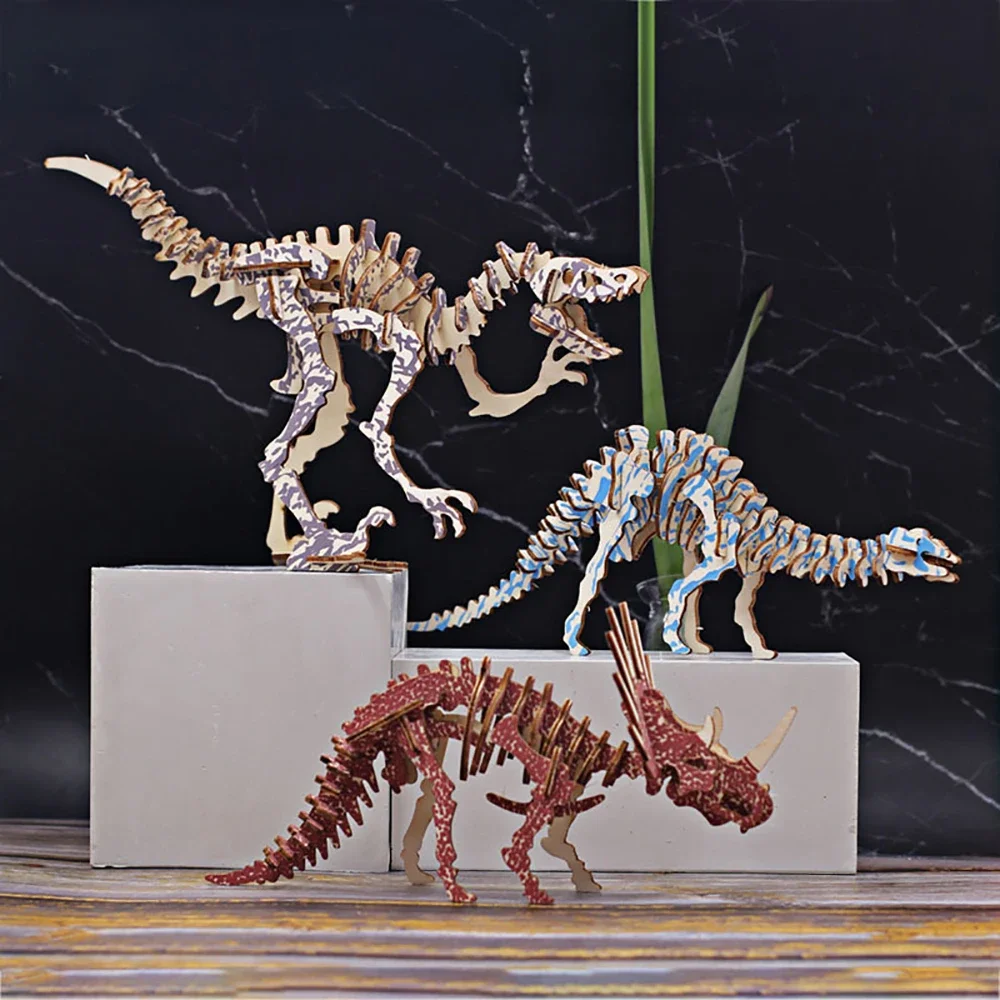 3D three-dimensional Wooden Puzzle Children's Animal Puzzle DIY model manual dinosaur intelligence toy puzzle