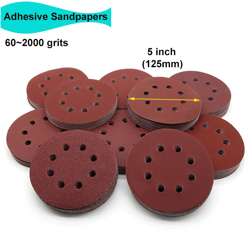 

10~100pcs 5 Inch 8 Hole Sanding Discs Hook and Loop Adhesive Sandpaper for Random Orbital Sander 60-2000 Grits Abrasive Sheets