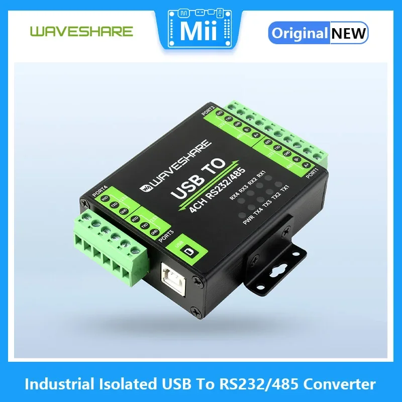 

Waveshare Industrial Isolated USB To RS232/485 Converter, Original FT4232HL Chip, Supports USB To 2-Ch RS232 + 2-Ch RS232/485