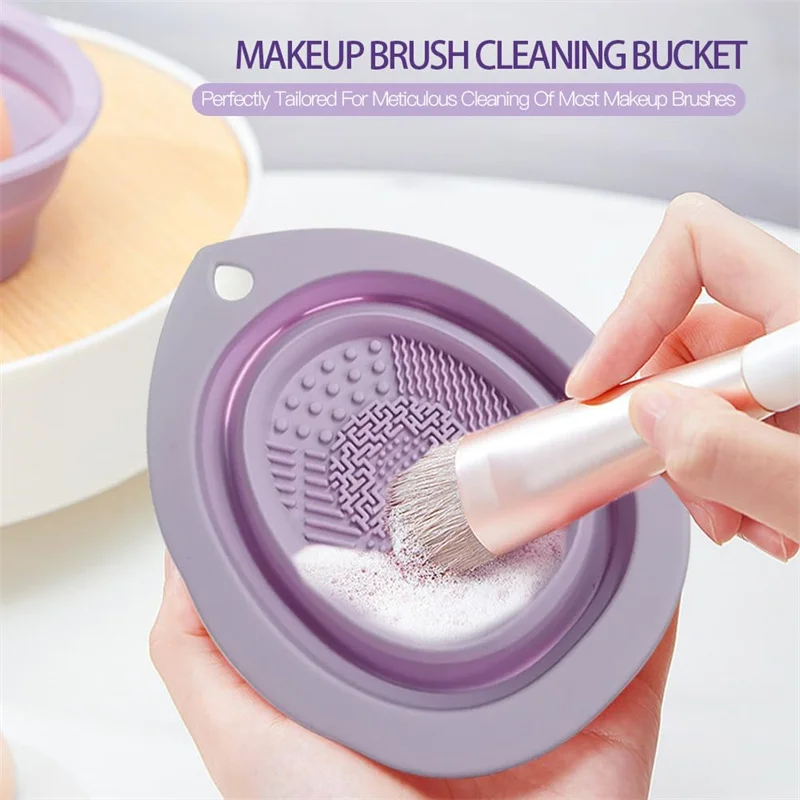 Silicone Foldable Makeup Brush Cleaner, Brush Scrubber Bowl, Portable Washing Tool Cosmetic Brush Cleaner view 4