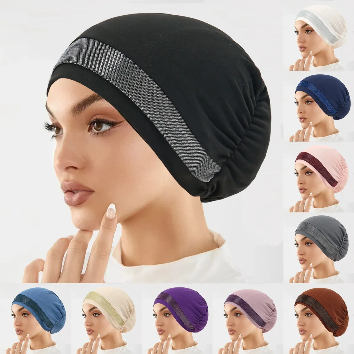 

New Shimmer Beanies Women Chemo Cap Muslim Inner Hijab Hat Bonnet Glitter Headscarf Hair Loss Head Wrap Headwear Turbante Mujer