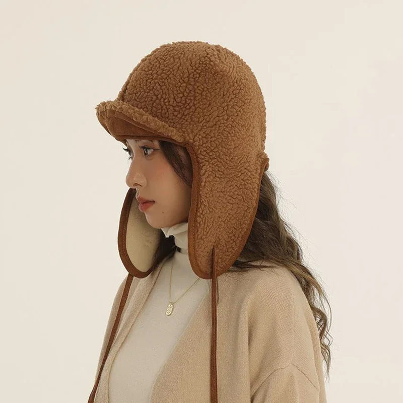 Japanese Design Lamb Wool Bomber Hats for Men Women Winter New Outdoor Cozy Earflap Russia Trapper Hat Women\'s Ski Cap Gorras