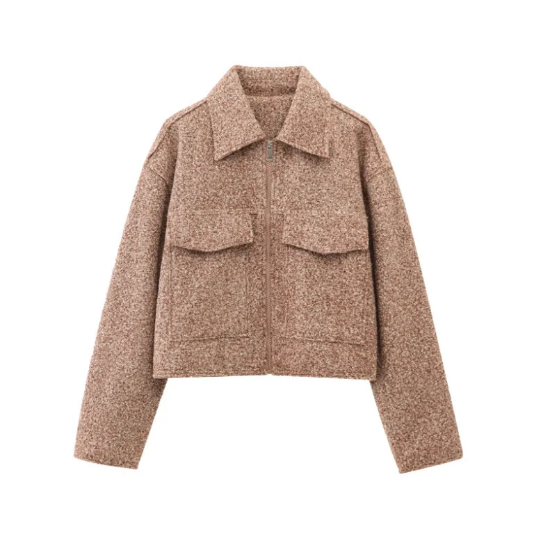 

Street Faion ort Jaet Pearl Fce Long Sve Отложной воротник Весна Осень Новый Sle Женский свободный крой Чистый цвет