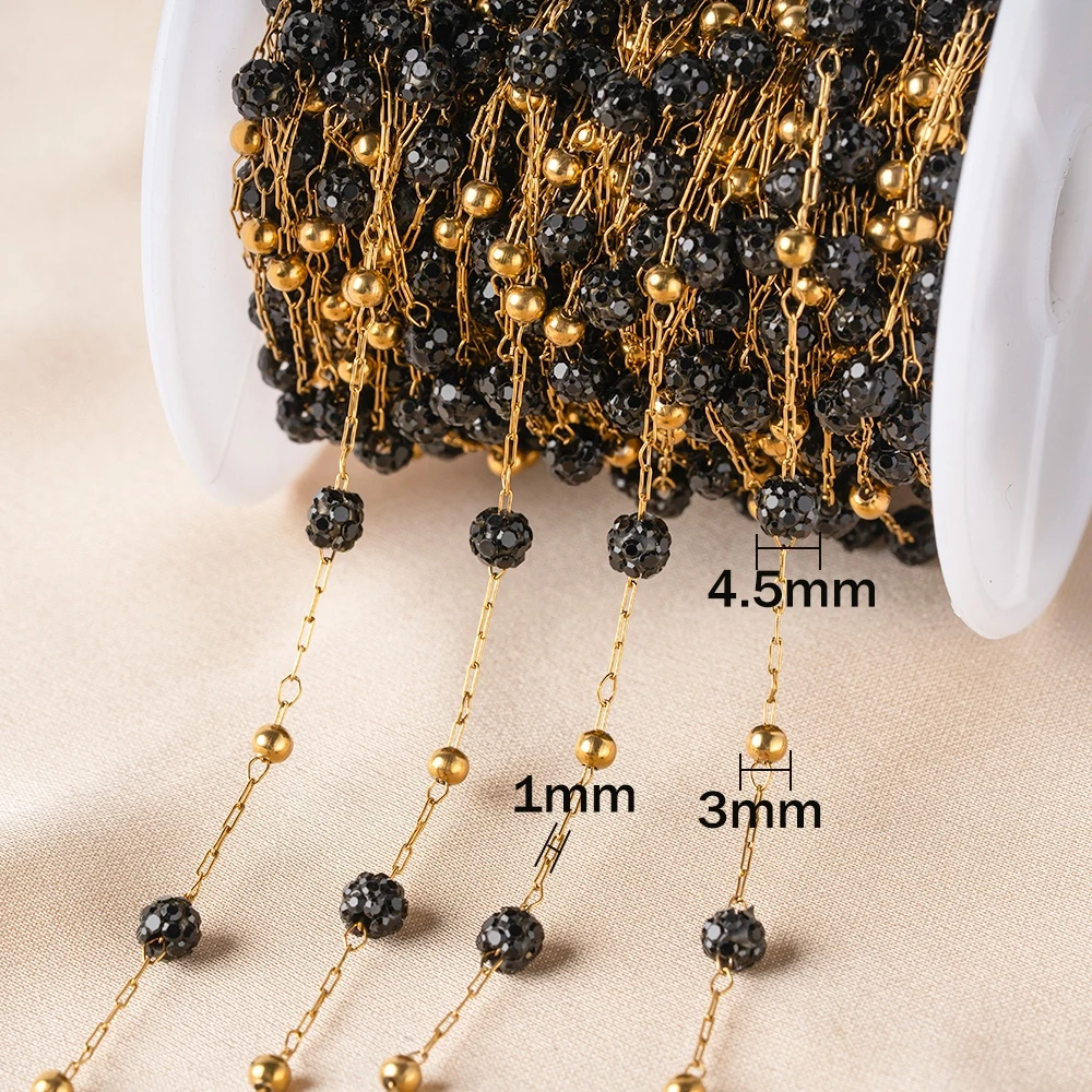 1 Meter Stainless Steel Gold Color Chain Colorful Beads for DIY for DIY Bracelet Necklace Jewelry Making Supplies Craft Material