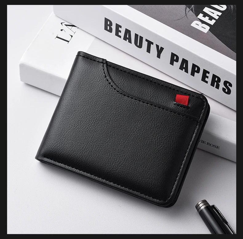 Ultradünne Mini-Kurzbrieftasche für Herren mit Ausweis, Bankkartensteckplatz und Fotofenster, Business-Casual-Geldbörse für junge Männer – Detail 8