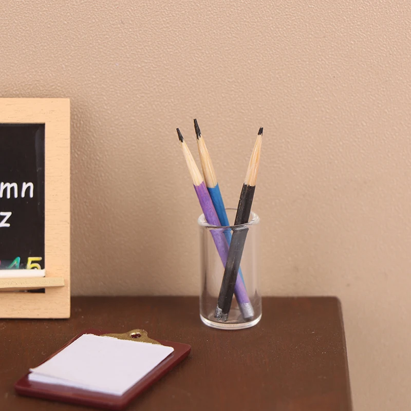 Xm1pc casa de bonecas escola papelaria decoração acessórios criança fingir jogar brinquedo 1/12 casa de bonecas mini lápis titular conjunto