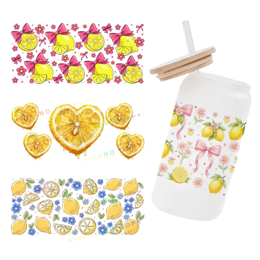 11x24cm Summer Lemon Prints UV DTF Wraps Sticker DIY For 16oz Glass Cup Waterproof Decals Phone Case Girls Sticker