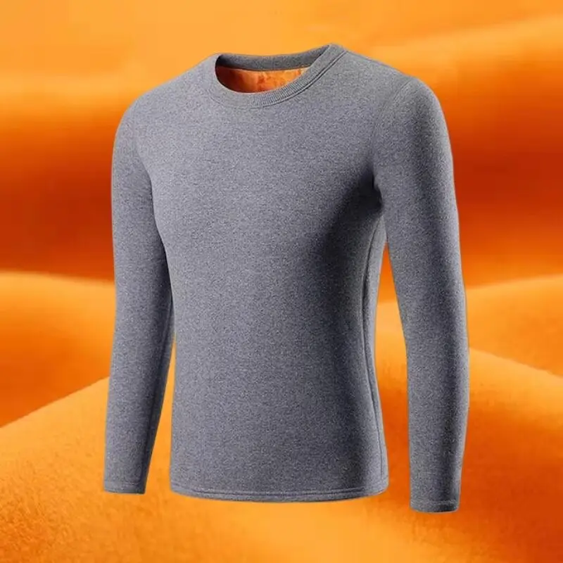 Men's Thermal Long Sleeve T-Shirt Fleece Lined Thickened Winter Underwear Base Layer Shirt Warmth Emitting Inner Wear Top