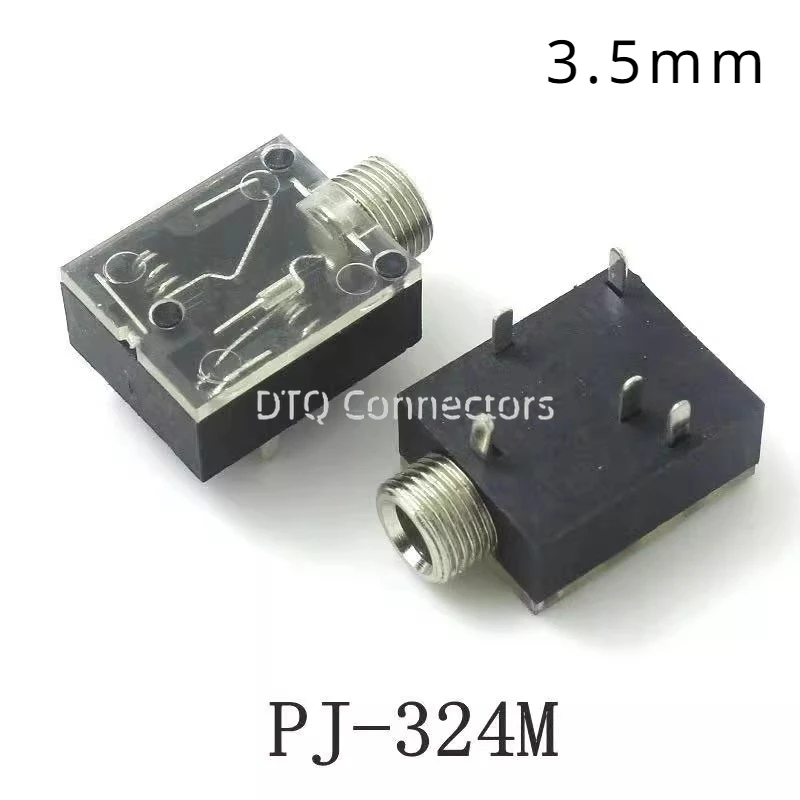 10PCS PJ324 5 Pin 3.5mm Stereo Audio Jack Socket PCB Panel Mount for Headphone With Nut PJ-324M