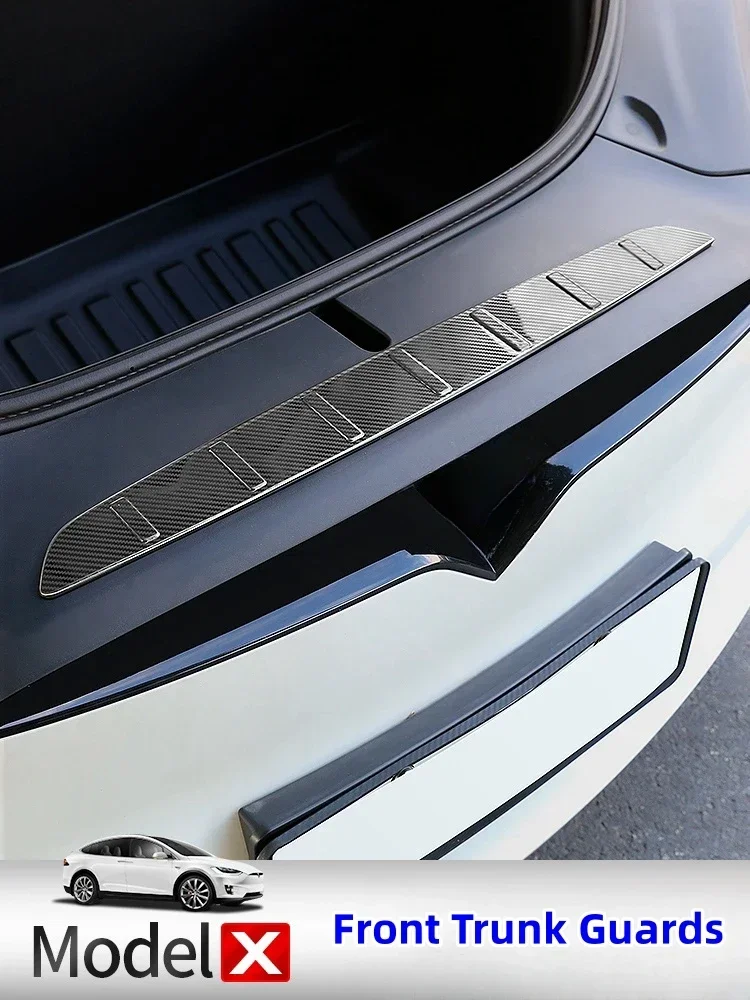 For Tesla Model X 2023 Front Trunk Guards Carbon Fiber & Stainless Steel Anti-Scratch Protective Sticker for Exterior