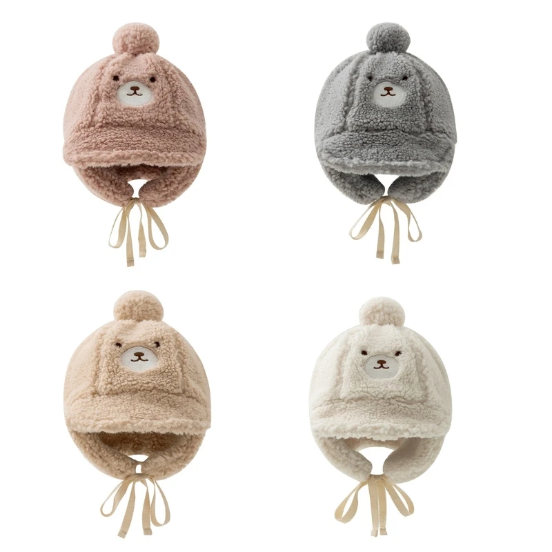 

Cartoon Earflap Hat Cosy Plush Baby Leifeng Hat Warm Bonnet Caps with Chin Ties