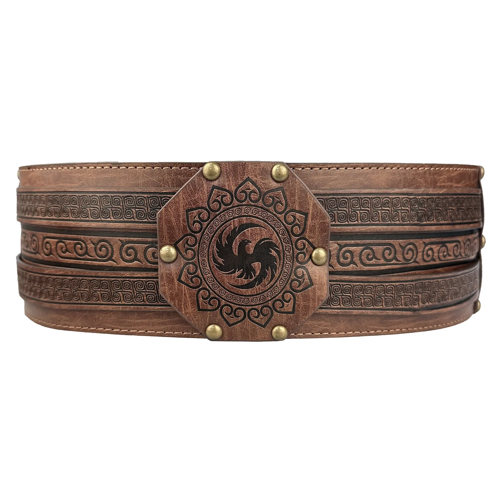 Steampunk Medieval Runic Leather Belt Double Wide Thick Belt Viking Pirate Knight Cosplay Prop Costume Accessory