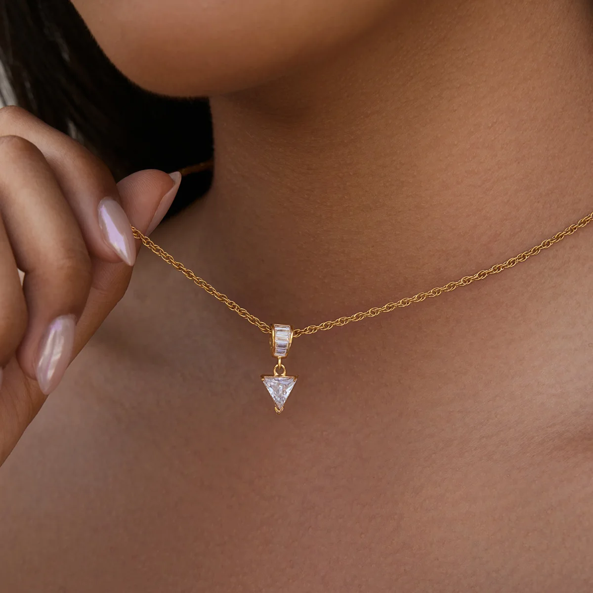 Minimalist Geometric Zircon Pendant Necklace for Women Luxury Stainless Steel Gold Plated Snake Chain Necklaces Trendy Jewelry