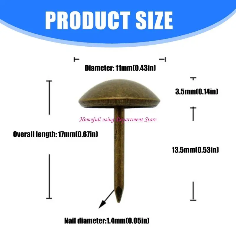 200 Unit Antique Bronze Metal Sofa Nails 11mm Round Head Upholstery Tacks set For Vintage Furniture Design Upgrades