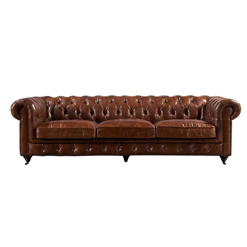 

#For Rustic Tan Leather Chesterfield Sofa Set With Button