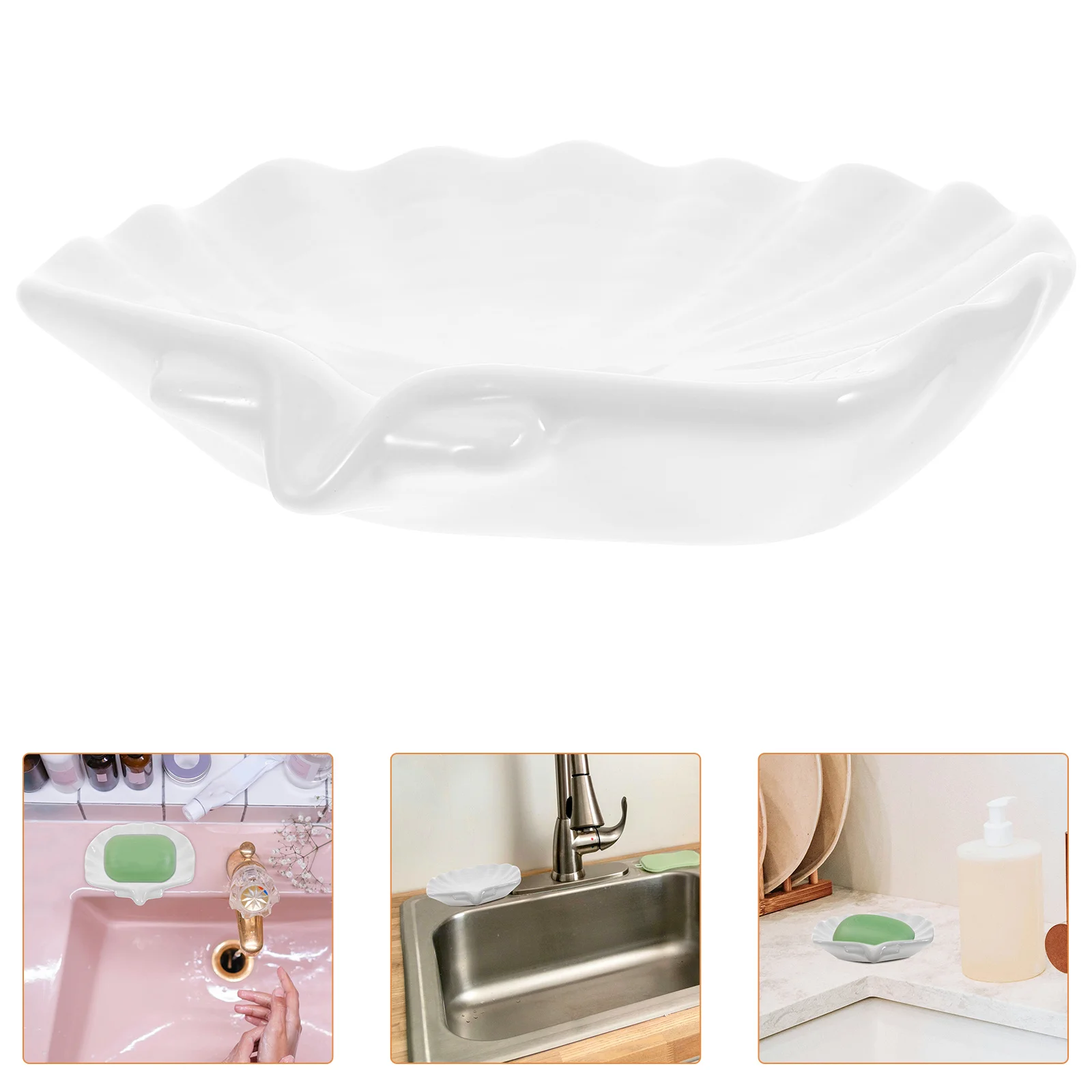 

Ceramic Shell Shaped Soap Dish Bathroom Accessory Non Slip Bottom Cute Soap Tray Multi Functional Holder