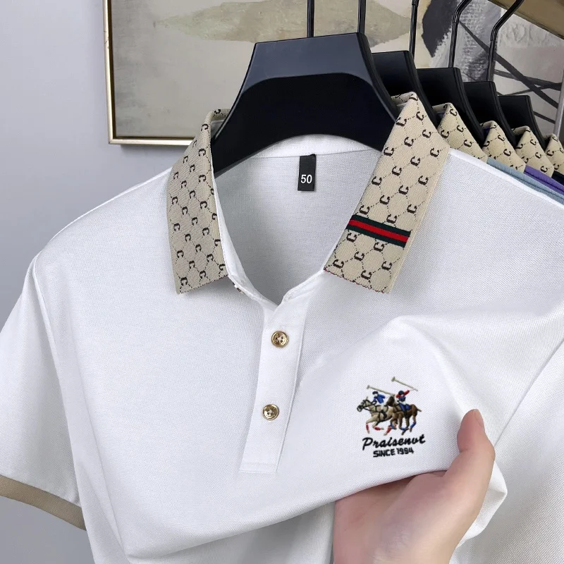

Summer New High Quality Polo Shirt Luxury Customization Exquisite Double Horse Embroidery Short Sleeve Fashion Bestseller Tshirt