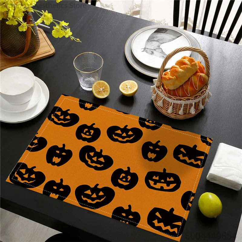 Halloween Pumpkin Spider Web Witch Hat Print Super Absorbent Drying Mat Waterproof Kitchen Counter Drain Pad Decor Placemat