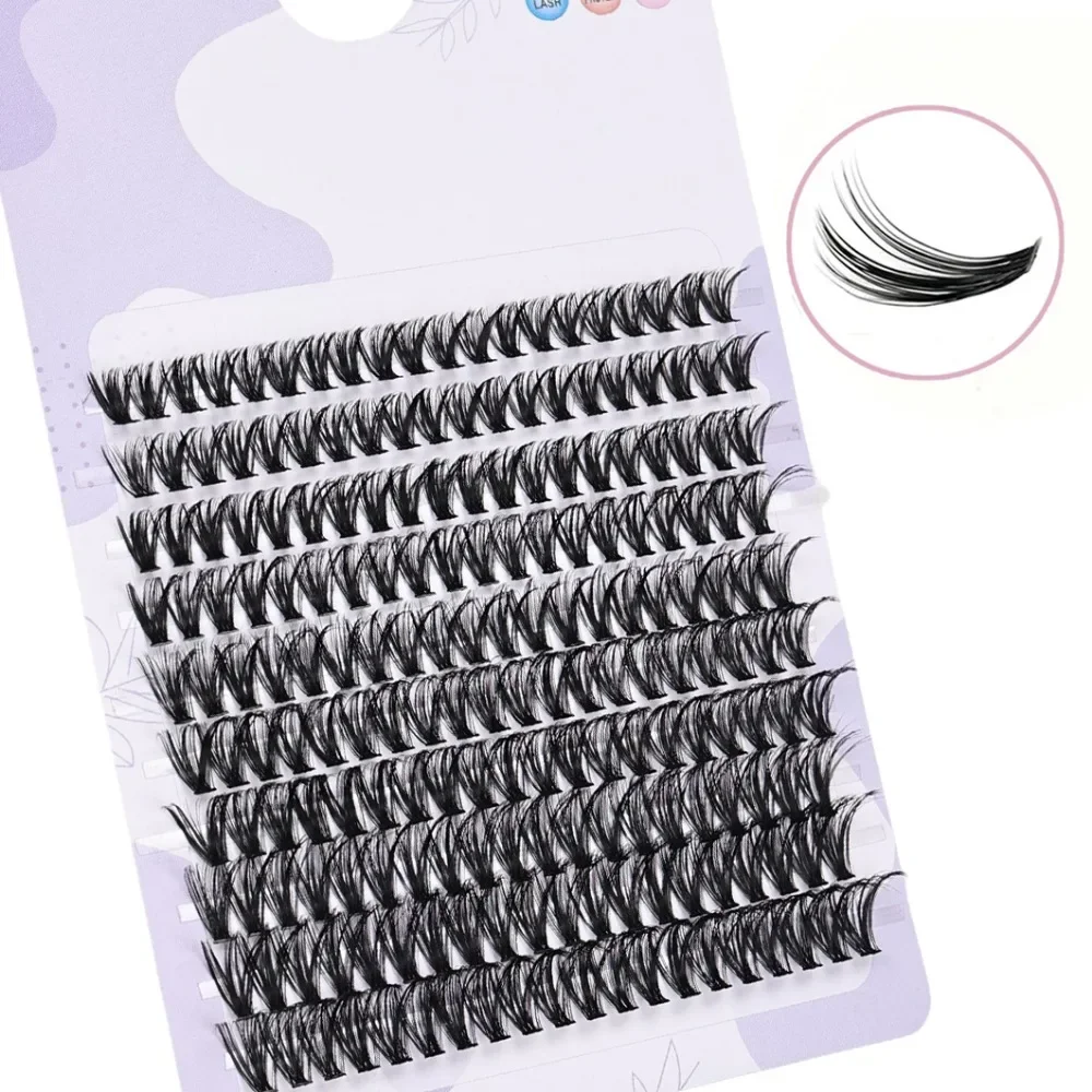 False Eyelashes DIY Lash Extension Kit with 200pcs Lash Clusters and Tweezers Eyelash Adhesive and Sealant and Eyelash Tweezers