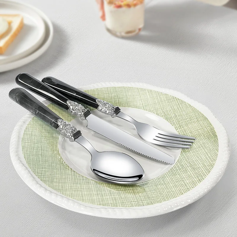 New Fashion 18/0 Steel Cutlery Set 5 PCS ABS Metarial Flatware Set For 1 Tableware Dinnerware Black Dishwasher Safe