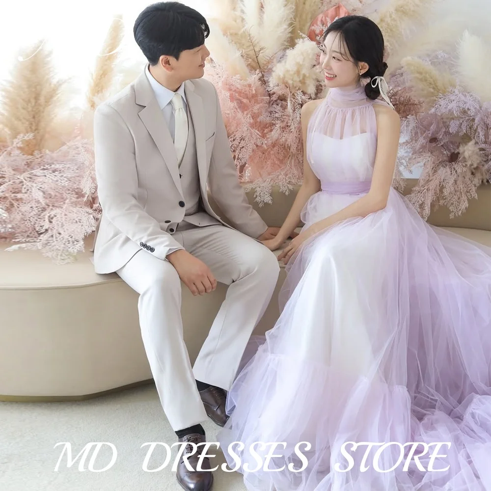 

MD Fairy Lavender Tulle Halter Wedding Party Dress Korea Photoshoot Floor Length Special Occasion Customised 2025 Evening Gown