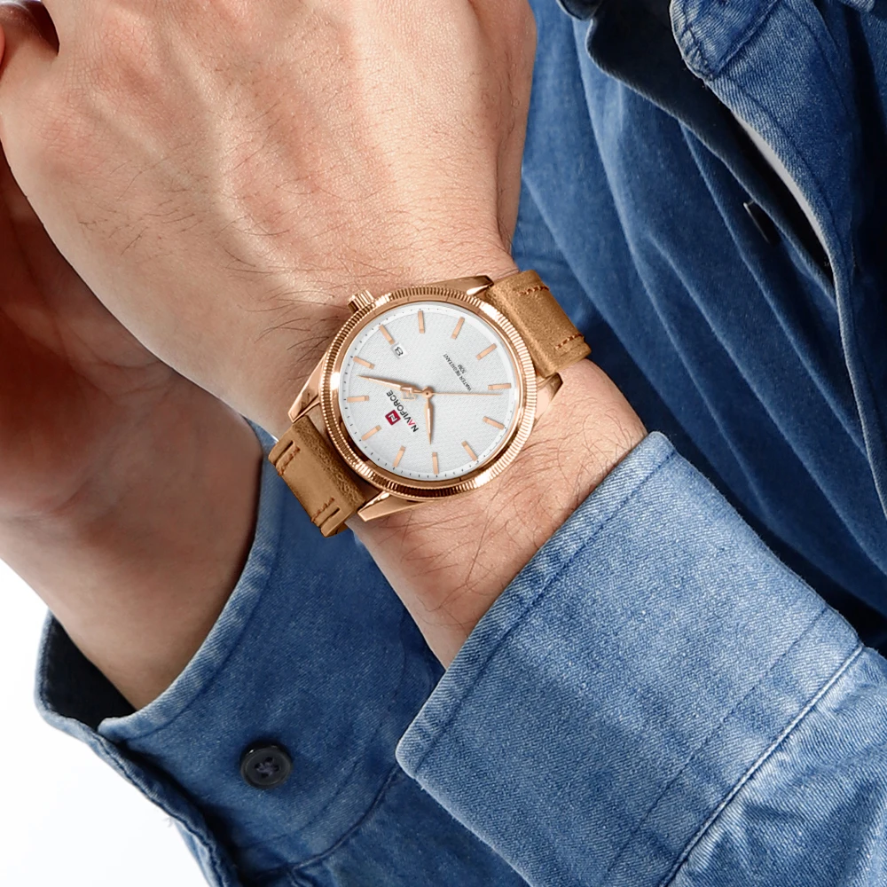 NAVIFORCE Fashion Luxury Brand - Leather Watch Band Men 评论和价格