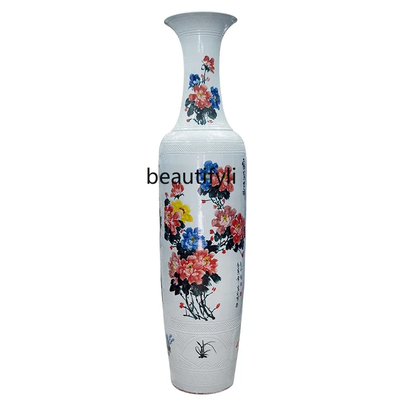 Ceramic Famille Rose Hand Drawning Landing Extra Large Vase Living Room and Hotel Company Chinese Decoration Opening-upOrnaments