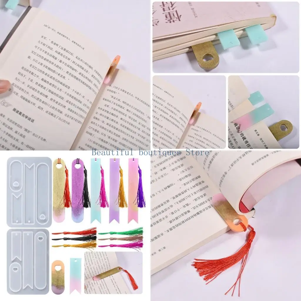 U4LF Clear Bookmark Mould Bookmark Silicone Molds Epoxy Resin Casting Molds with Colorful Tassel for DIY Jewellery Making