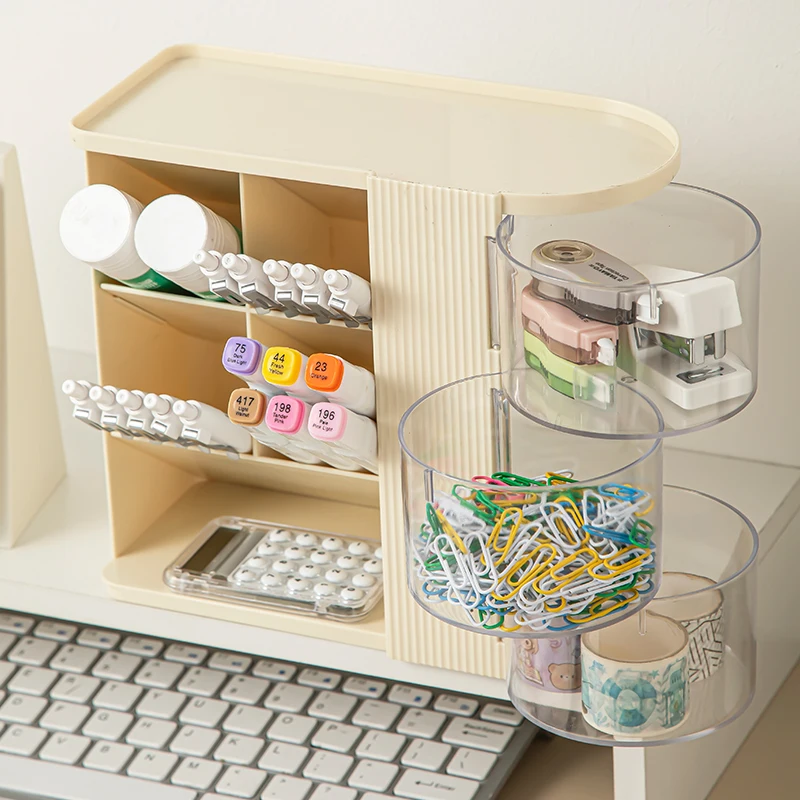 

Office Supply Storage Box Pen Holder Desk Organizer - Paper Clip Ruler Pencil Sharpener Tray for Clutter-Free Workstation