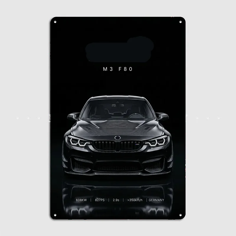 striking Black M3 F80 Carbon Fiber Car Poster Metal Custom Sign Indoor Pub Car Club Room Decoration Bar Posters Home Wall Decor