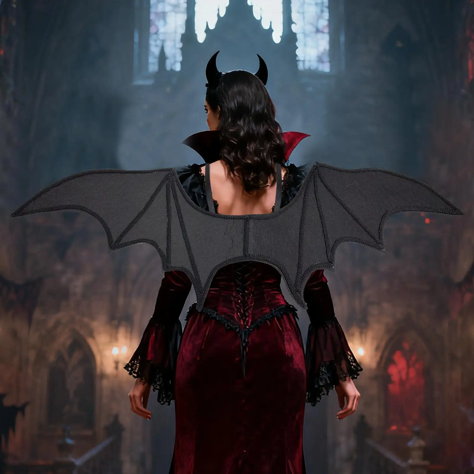 Bat Wings Cosplay Halloween Holiday Dress Up Prop with Elastic Straps Halloween Bat Wings for Holiday Party Cosplay Masquerad
