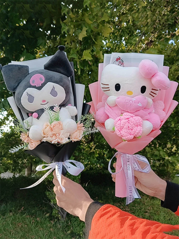 Anime Hello Kitty Cartoon pluszowy bukiet różowe kwiaty miękka pluszowa lalka dekoracja ślubna domu boże narodzenie prezent na walentynki — 2