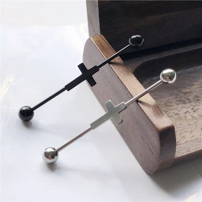 14G Cross Industrial Barbell Piercing Heart Earring Straigh Bar Cartilage Ear Piercing Barbells Body Jewelry Ear Piercing Ring