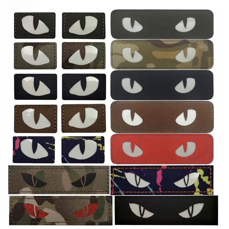 Teufelsaugen, Katzenaugen-Moral-Emblem-Aufnäher, reflektierende Applikation, militärisches taktisches Abzeichen, leuchtet im Dunkeln, für Helm-Rucksack – Detail 6