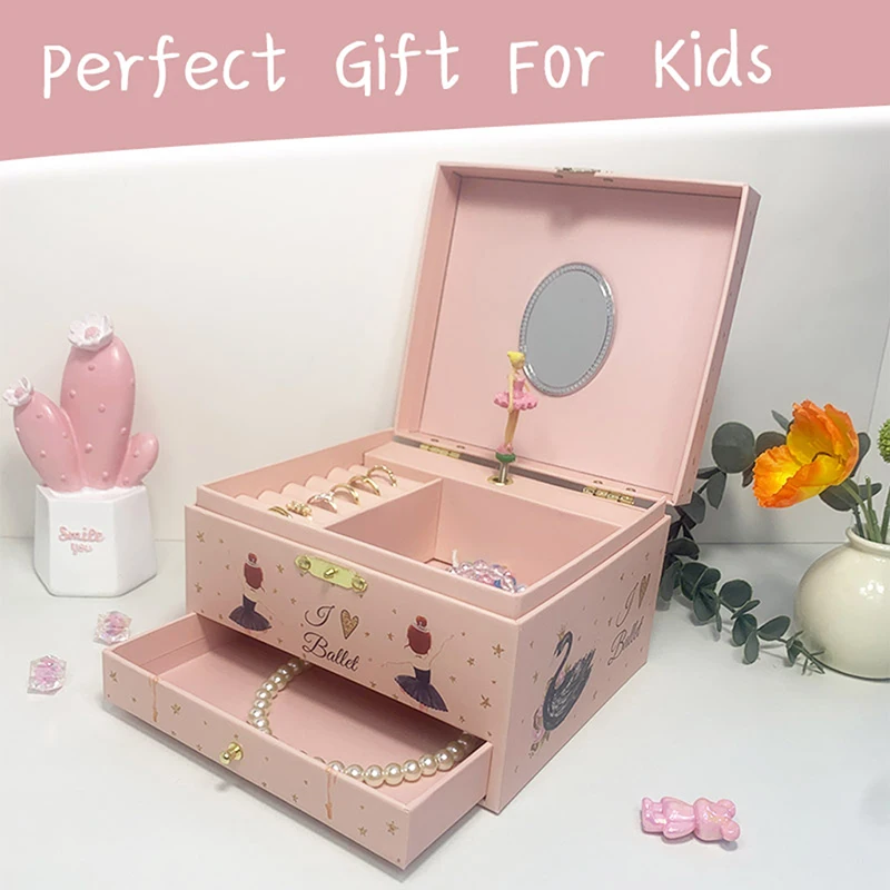 

1 Pcs Girl's Square Cartoon Character Music Jewelry Box, With Plush Fabric Inside, Cardboard With Doll Music Jewelry Gift Box