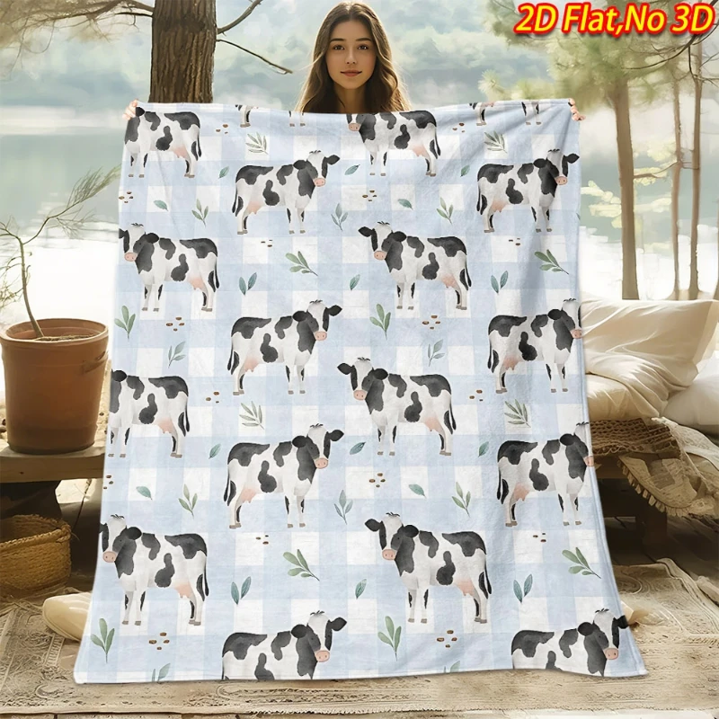 Cartoon Spotted Cow Floral Full Print Throw Blanket,Warm Sofa,Bed Cover,Breakfast Nook,Anniversary Casual Household Present