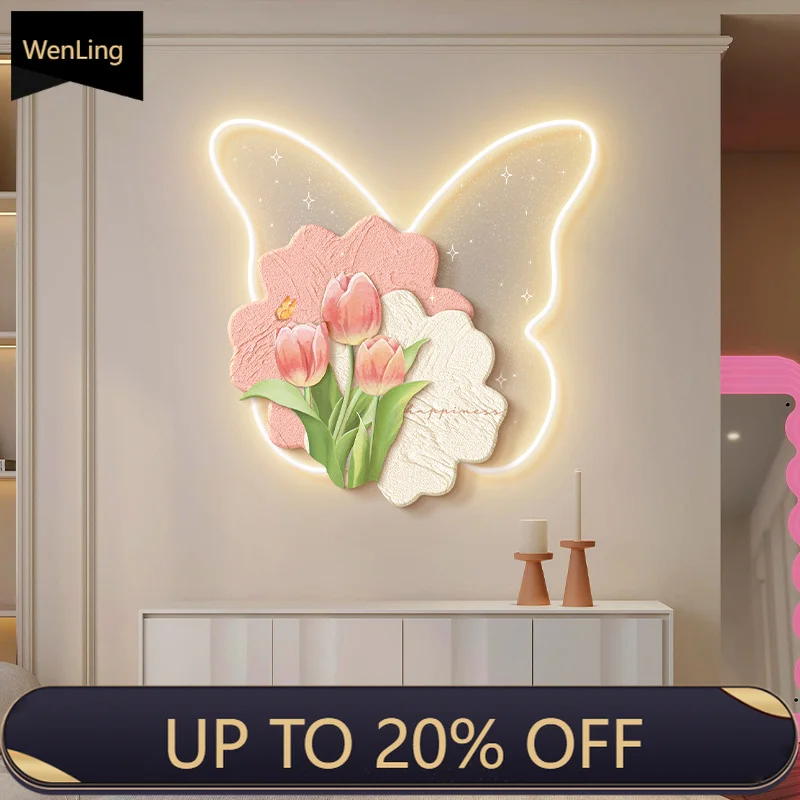 LED Light Modern Simple Butterfly With Light Three-Dimensional Warm Wall Lamp Advanced Sense Flower Elegant Mural Lamp