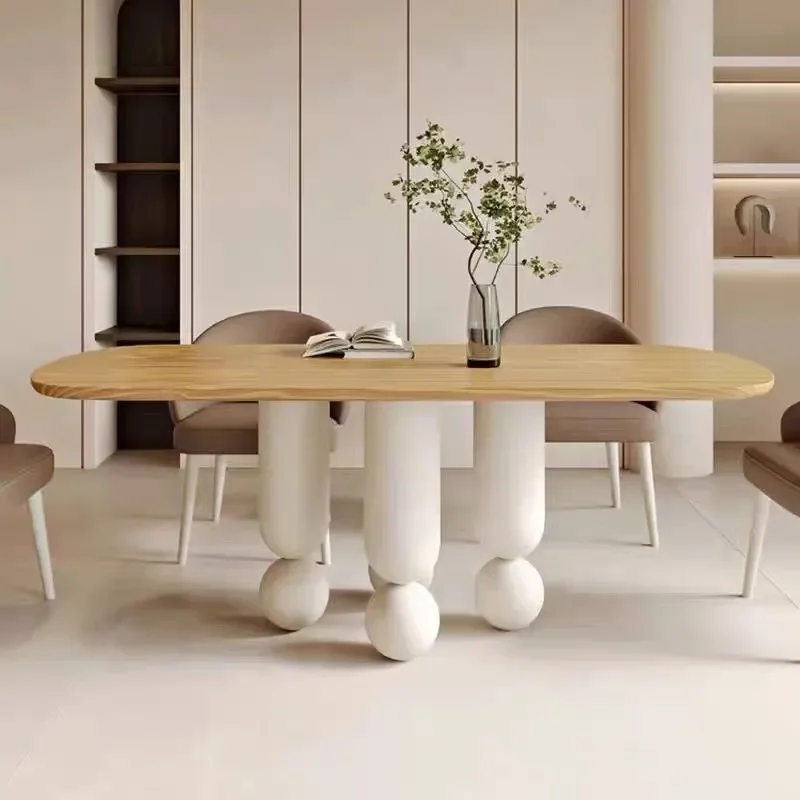 for French Style Exclamation Mark Table Foot Design Solid Wood Rectangular Dining Table Desk Multi Person Household