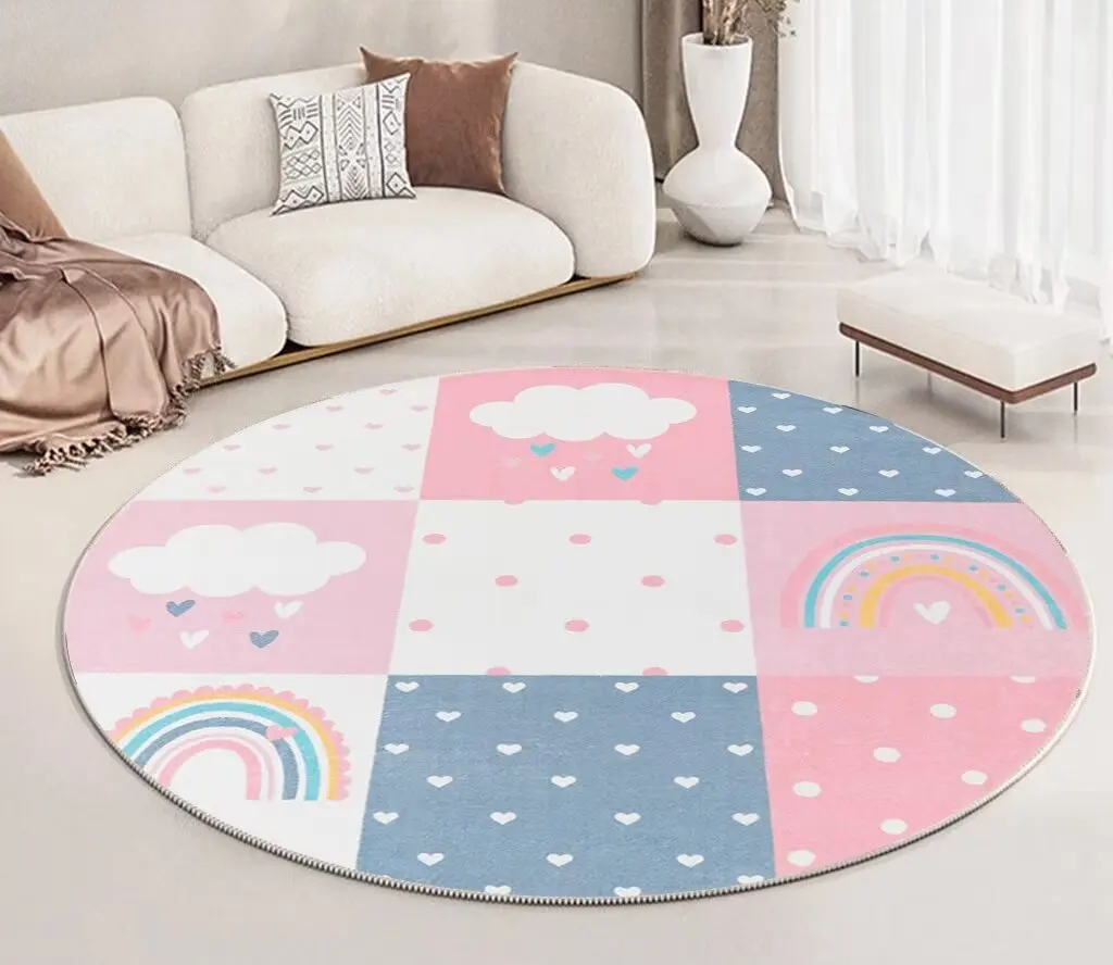 Traffic Road Round Carpet Children\'s Room Decoration Rugs Nursery Baby Crawl Game Non-slip Floor Mat Kids Bedroom Customizable