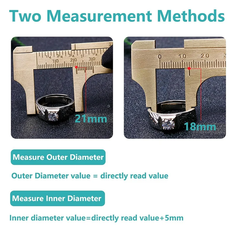 AT02-2PCS Pocket Caliper 100Mm Double Scale Sliding Gauge Brass Vernier Caliper Tool For Measuring Bead Wire Jewelry Rings