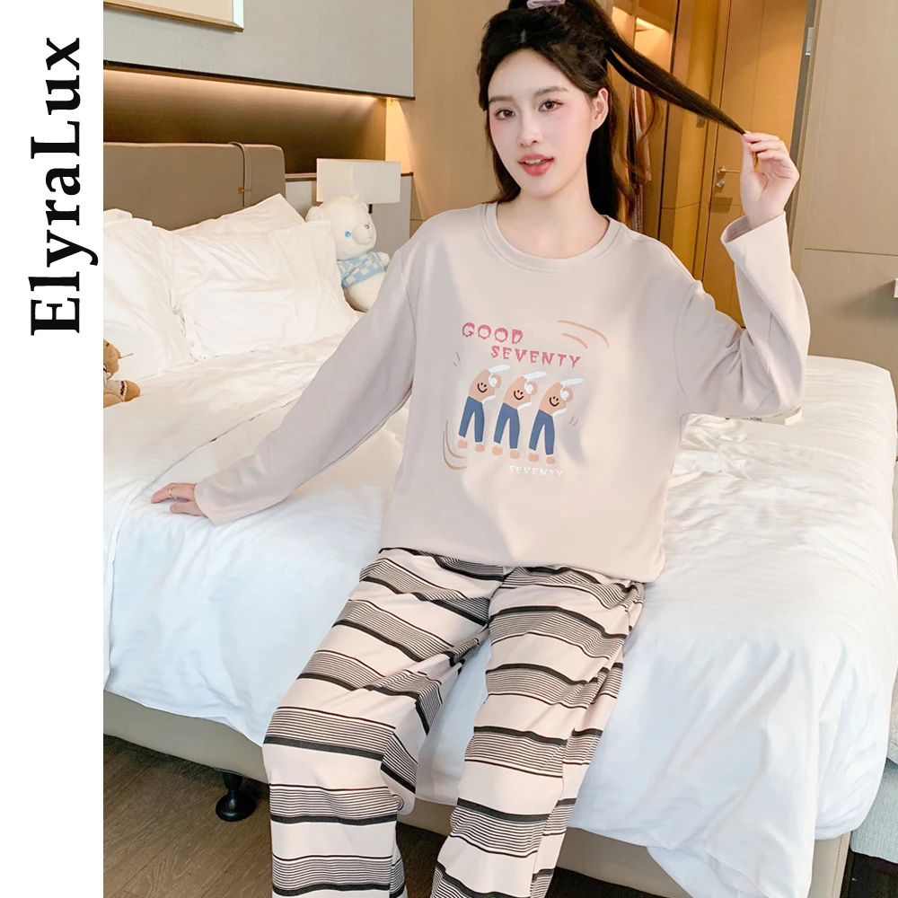 

ElyraLux женские осенне-осенние пижамы, женские брюки с длинными рукавами, костюм для отдыха, женская домашняя одежда, хлопковый милый домашний костюм с героями мультфильмов
