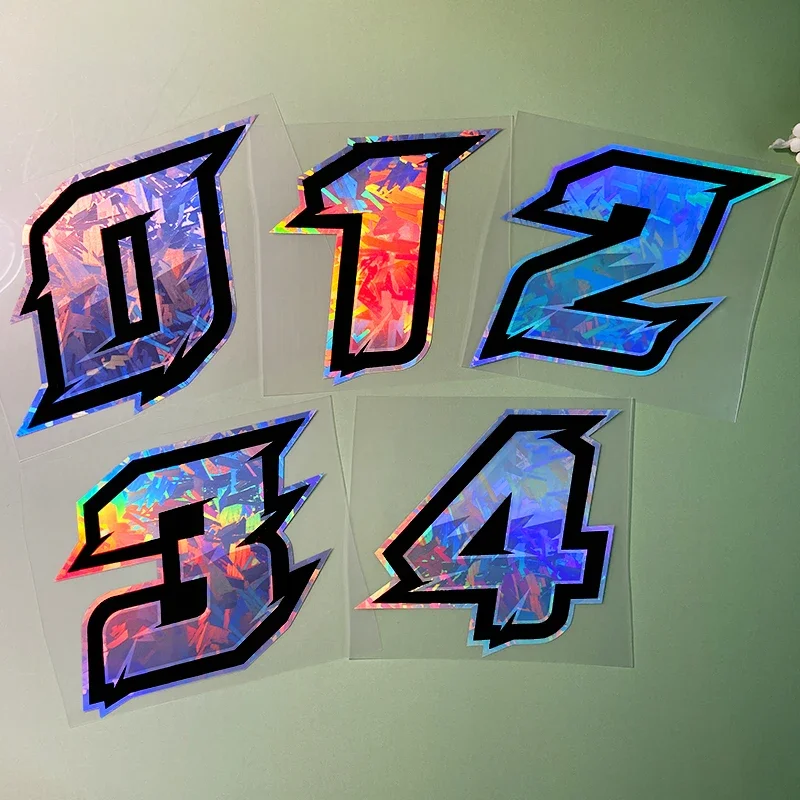 1PC Holographic Carbon Arabic Numerals Motorcycle Sticker Waterproof for Motorbike Fuel Tank Windshield Scooter Bike Vinyl Decal