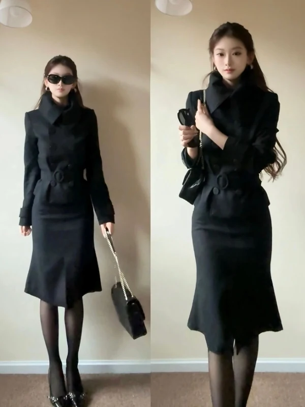 

Корейское модное зимнее пальто в стиле Селеста Хепберн, приталенное, с двойным рядом пуговиц, воротником-стойкой, для женщин