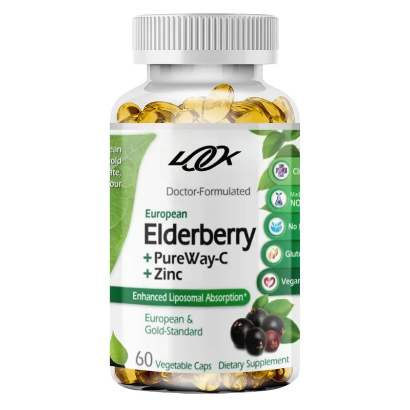 European Elderberry Extract, Vitamin C Zinc - Digestive and Immune Support -60 Vegetable Capsules (30 Day Supply)