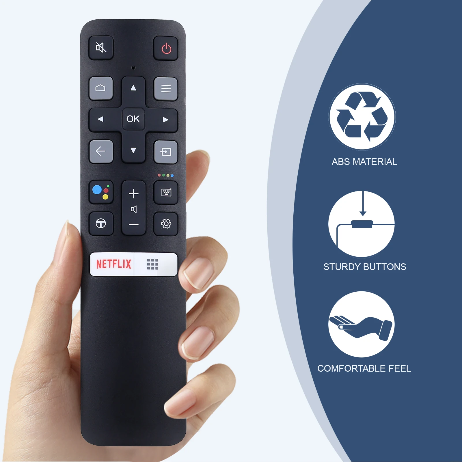 Télécommande de remplacement (RC802V FMR1) pour tous les téléviseurs intelligents TCL Android 4K UHD sans commande vocale