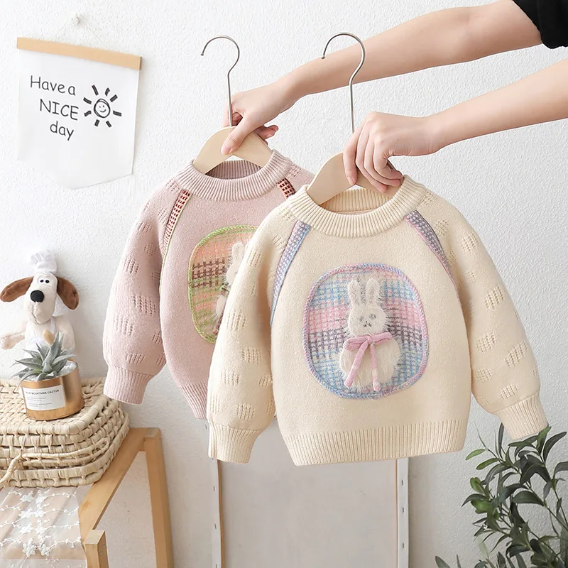 

Girls Woolen Jersey Sweaters Winter Children Thick Velvet Tops Outerwear For Baby Warm Clothing Kids Knitted Pullover Sweaters 6