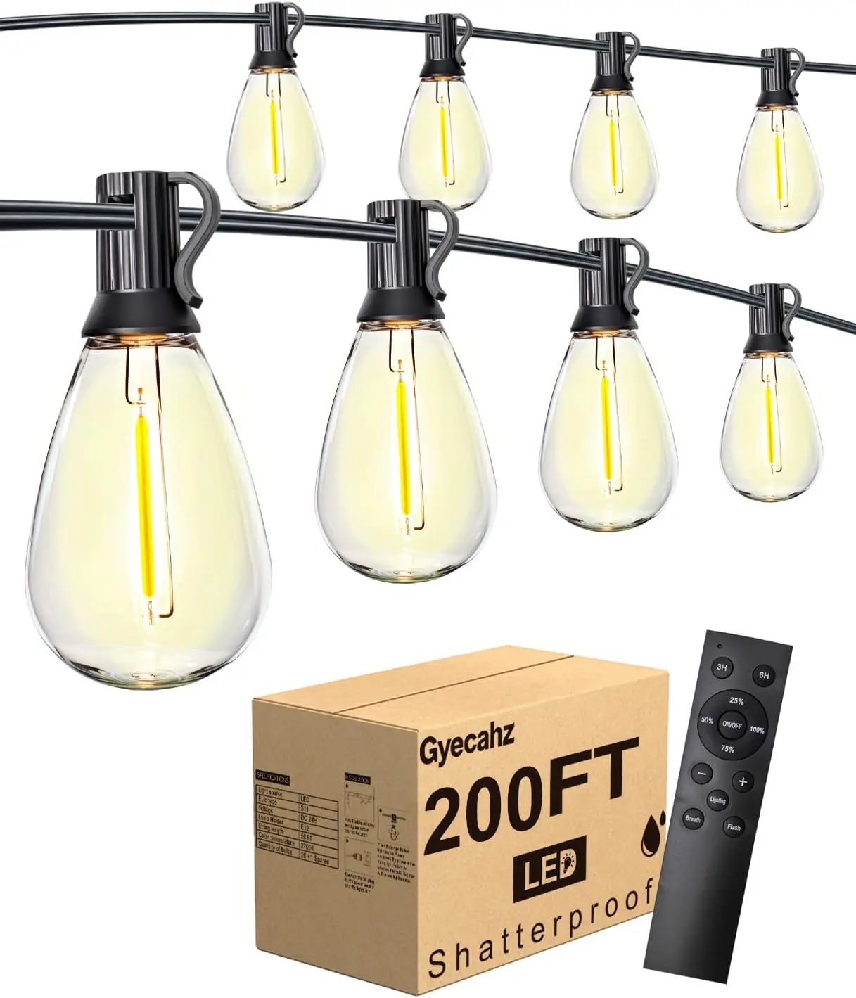 Patio Lights Incandescent Waterproof, Dimmable, Commercial Grade, Vintage Edison, 15 Bulbs Backyard Patio Warm White