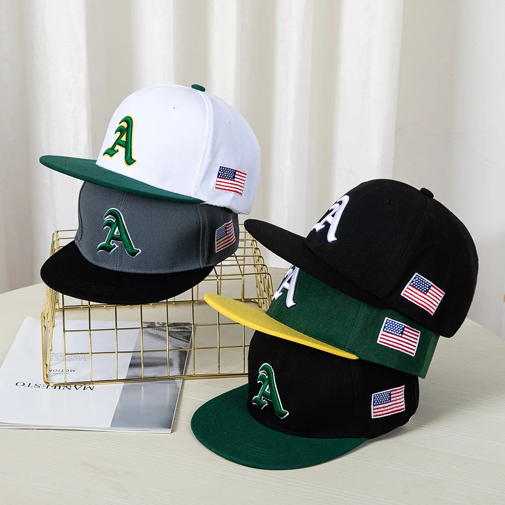 Hip-Hop Hats Flat Brim Baseball Cap Color Block A letter Embroidery Outdoor for Women Men