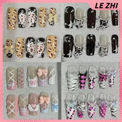 Handmade French Pink Sweet Princess Removable Nail Art Bow Diamond Saturn Cat Eye Almond Square Nail Patch Women's Day Gift