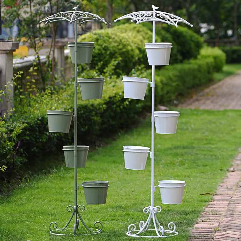 Iron wrought umbrella, flower rack, bird five-barrel pot, raised balcony, courtyard decoration, room-style outdoor staircase, cl